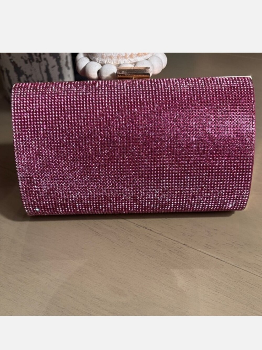 INC International Concepts Pink Rhinestone Clutch with Gold Chain - Picture 3 of 5